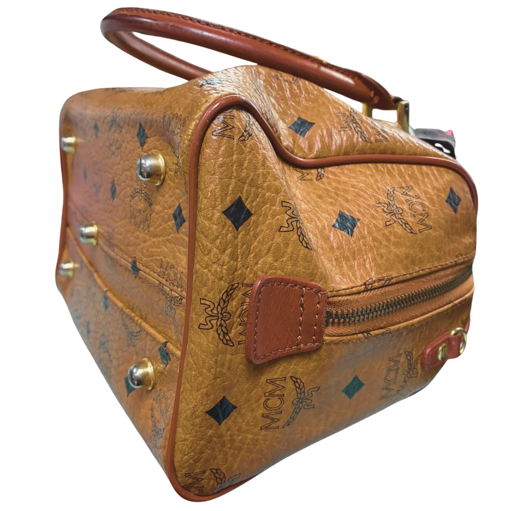 MCM Cognac Visetos Boston Bag