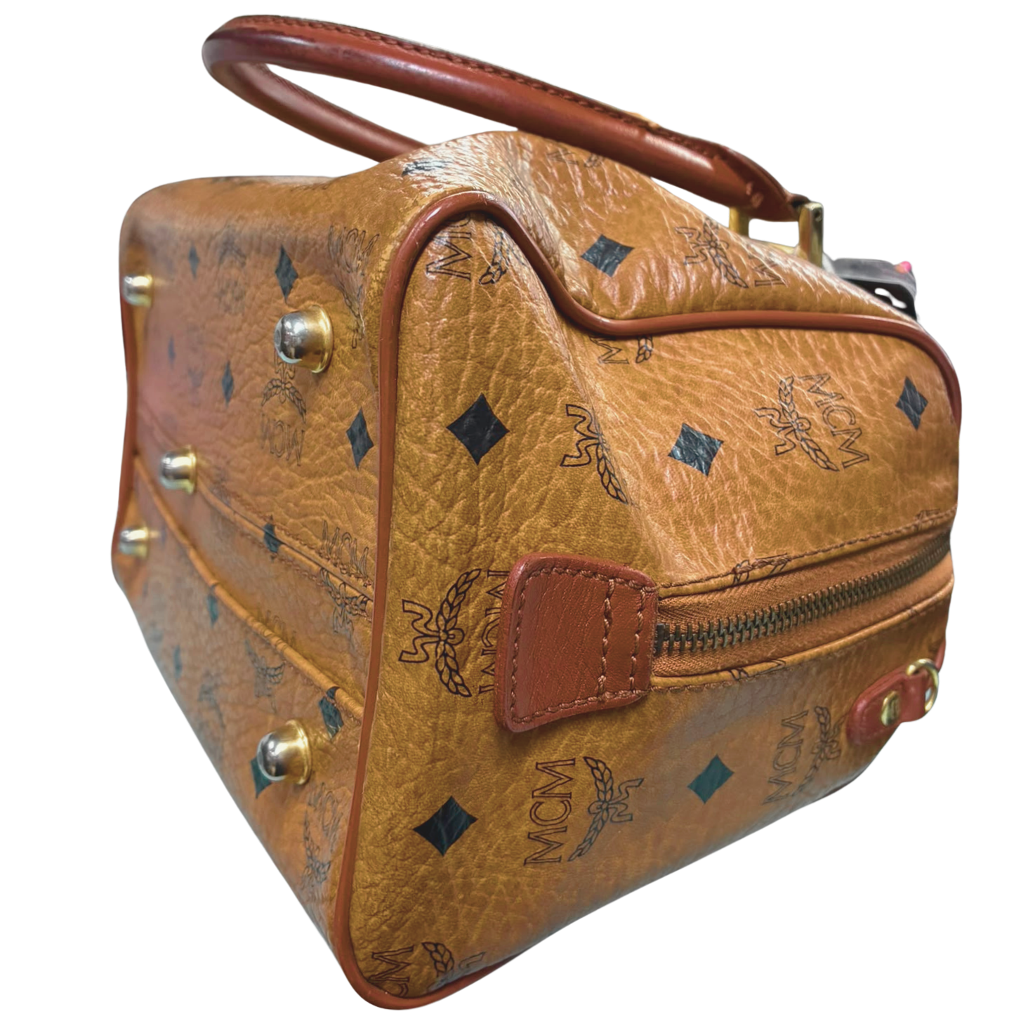 MCM Cognac Visetos Boston Bag