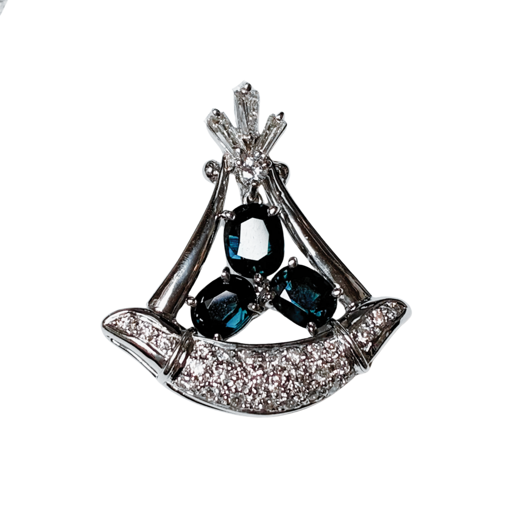 750WG Blue Sapphire With Diamonds Pendant 4.2GM