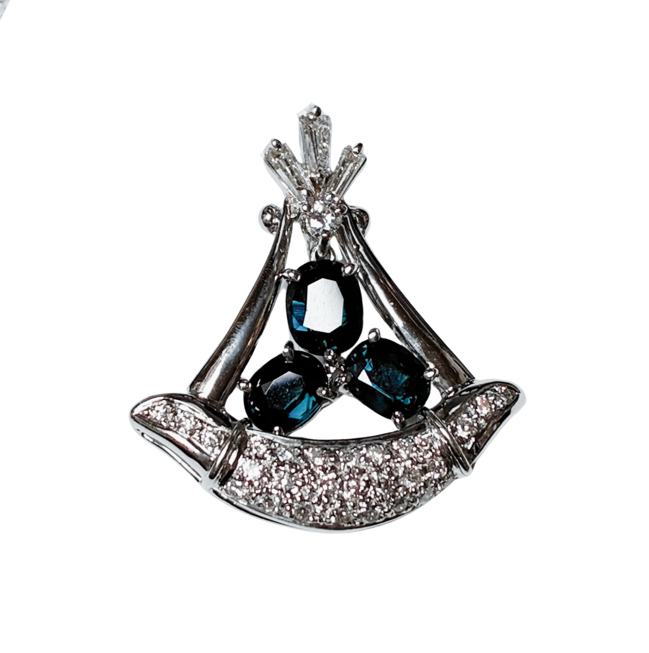 750WG Blue Sapphire With Diamonds Pendant 4.2GM