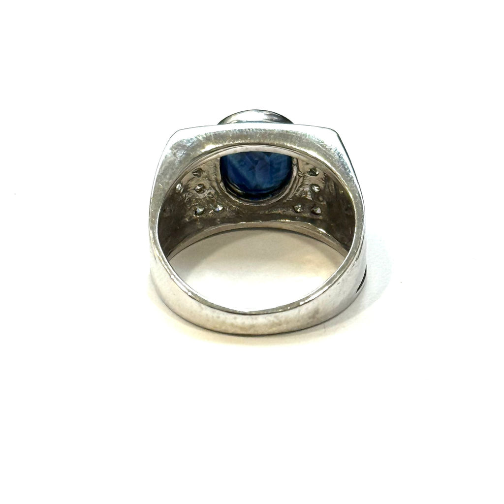 18KWG Blue Sapphire & Diamond Ring