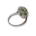 18K White Gold Jade And Diamond Halo Ring 4.61G Size 12