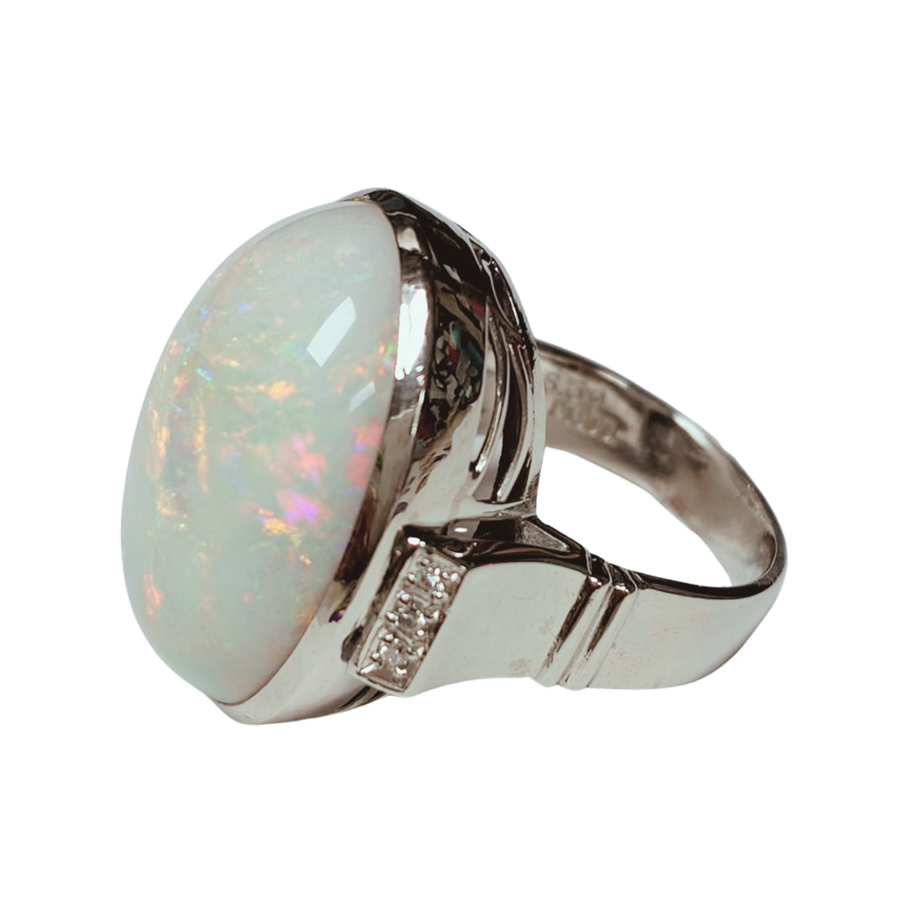 PT900 Cabochon Cut Opal And Diamond Cocktail Ring 19.0G Size 17