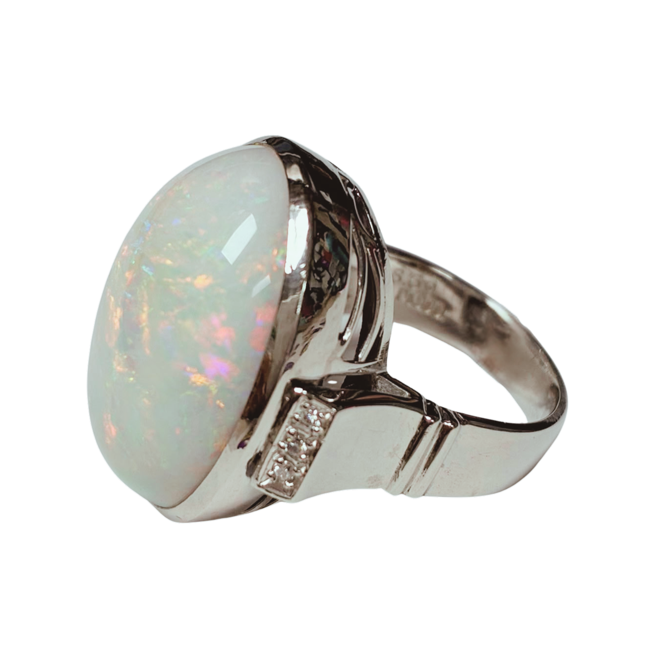 PT900 Cabochon Cut Opal And Diamond Cocktail Ring 19.0G Size 17