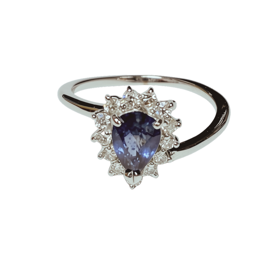 750WG Blue Sapphire Halo Ring 2.6GM Main image