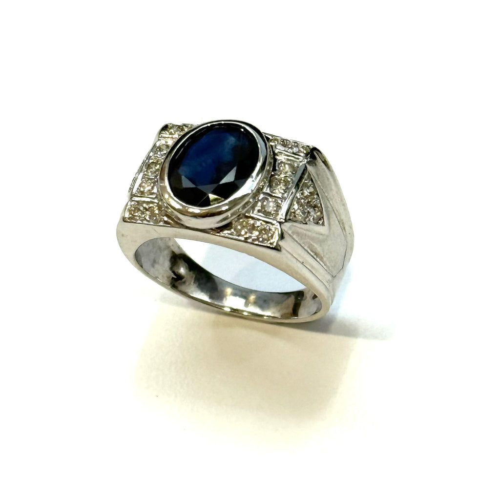 18KWG Blue Sapphire & Diamond Ring