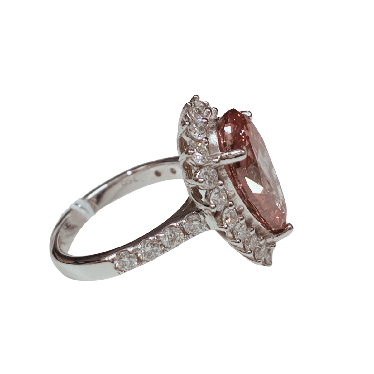 18KWG Pink Lab Grown Diamond Ladys Ring 6.42GM