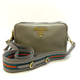 Prada Vitello Daino Double Zip Grey Leather Bag