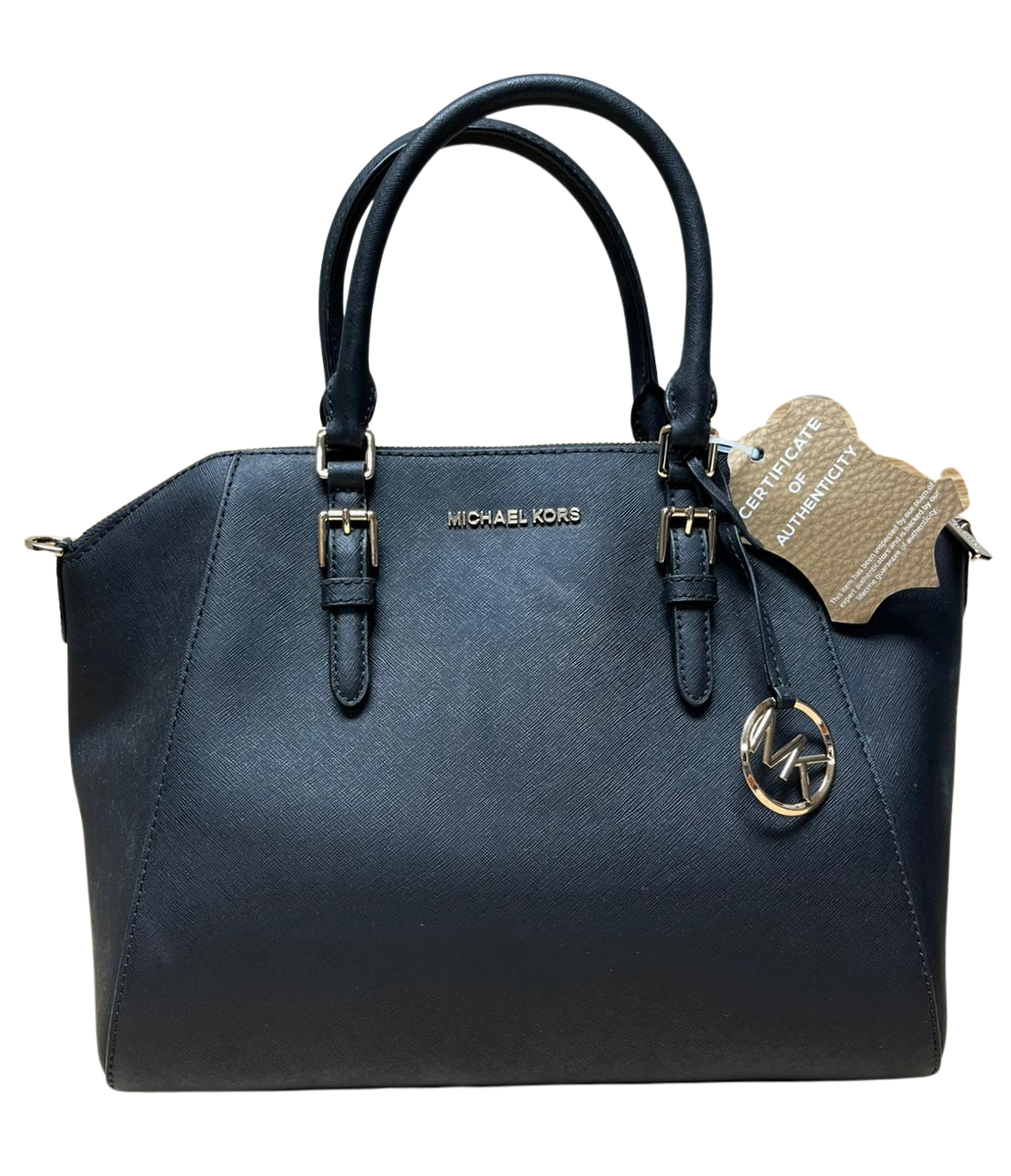 Michael Kors Ciara Large Top Zip Satchel Black Saffiano Leather