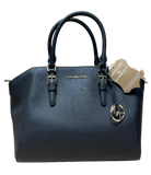 Michael Kors Ciara Large Top Zip Satchel Black Saffiano Leather