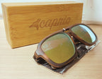 Caprio Grey Yellow Wooden Frame Unisex Square Sunglasses
