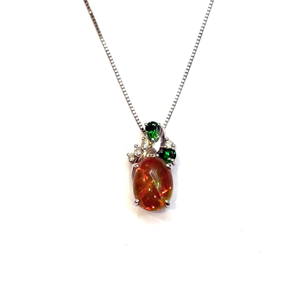 PT850/PT900 Natural Opal, Tsavorite & Diamond Necklace