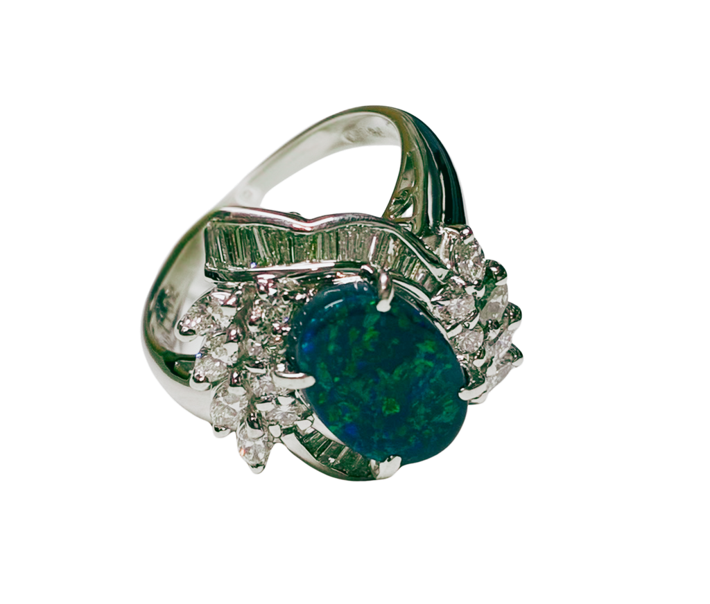 PT850 1.87CT Black Opal WIth 1.02CT Diamond Cocktail Ring 9.6G