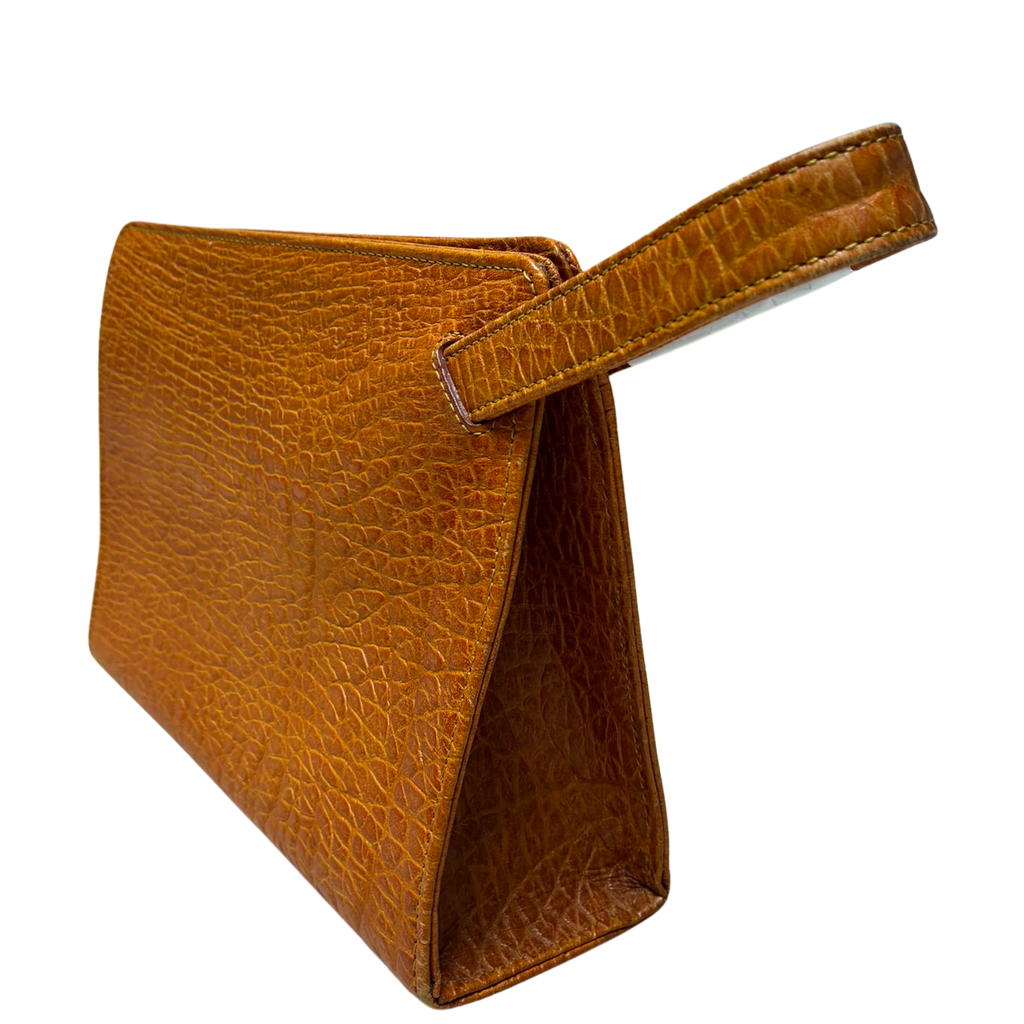 Kenzo Clutch Tan Brown Crocodile Embossed Leather