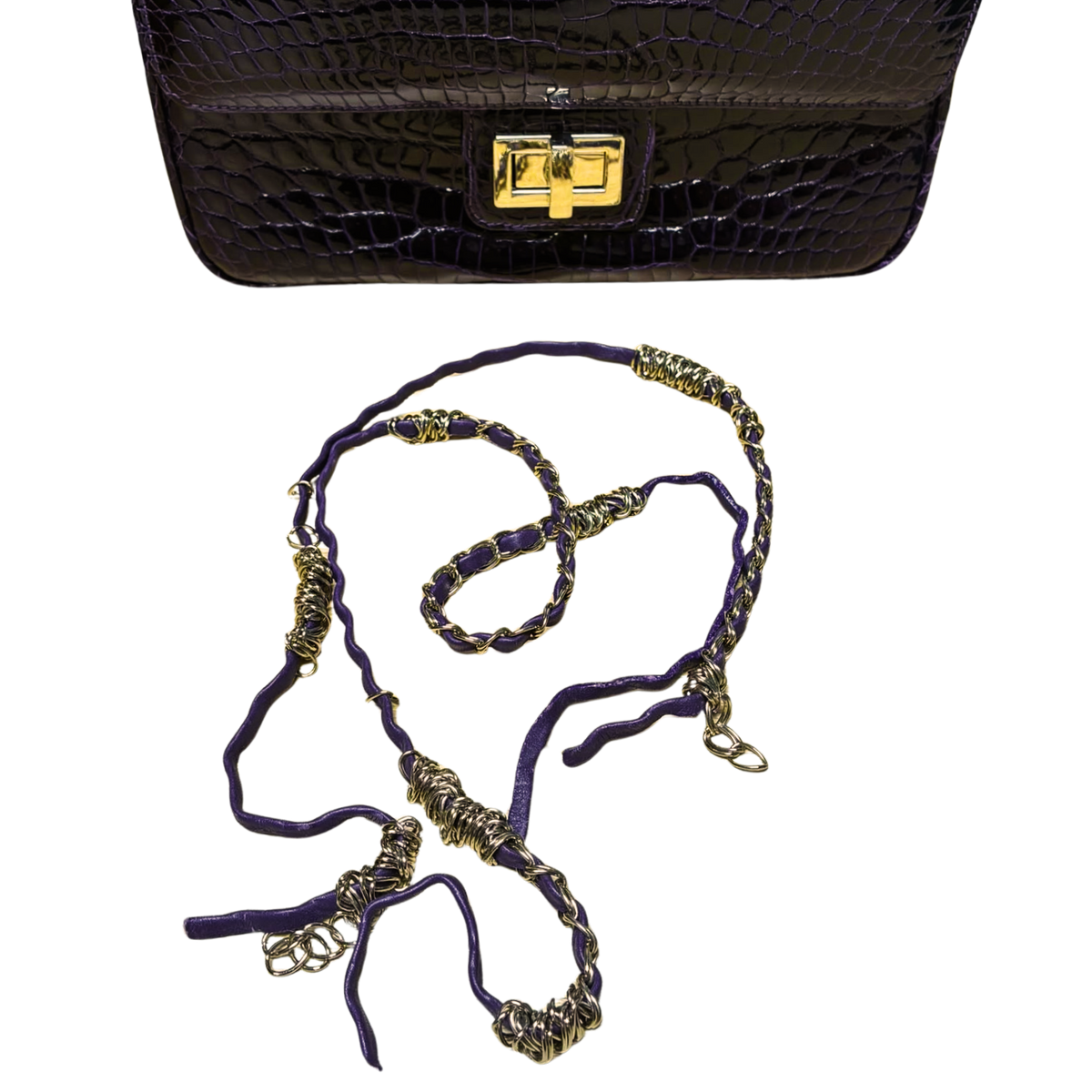 Purple Crocodile Skin Leather Shoulder Bag