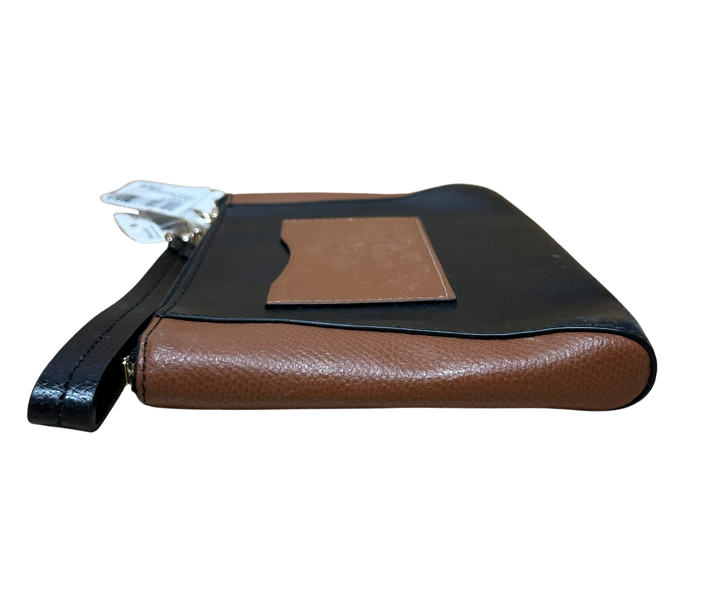 Coach Morgan F64848 Clutch Wristlet Black Saddle Brown Leather