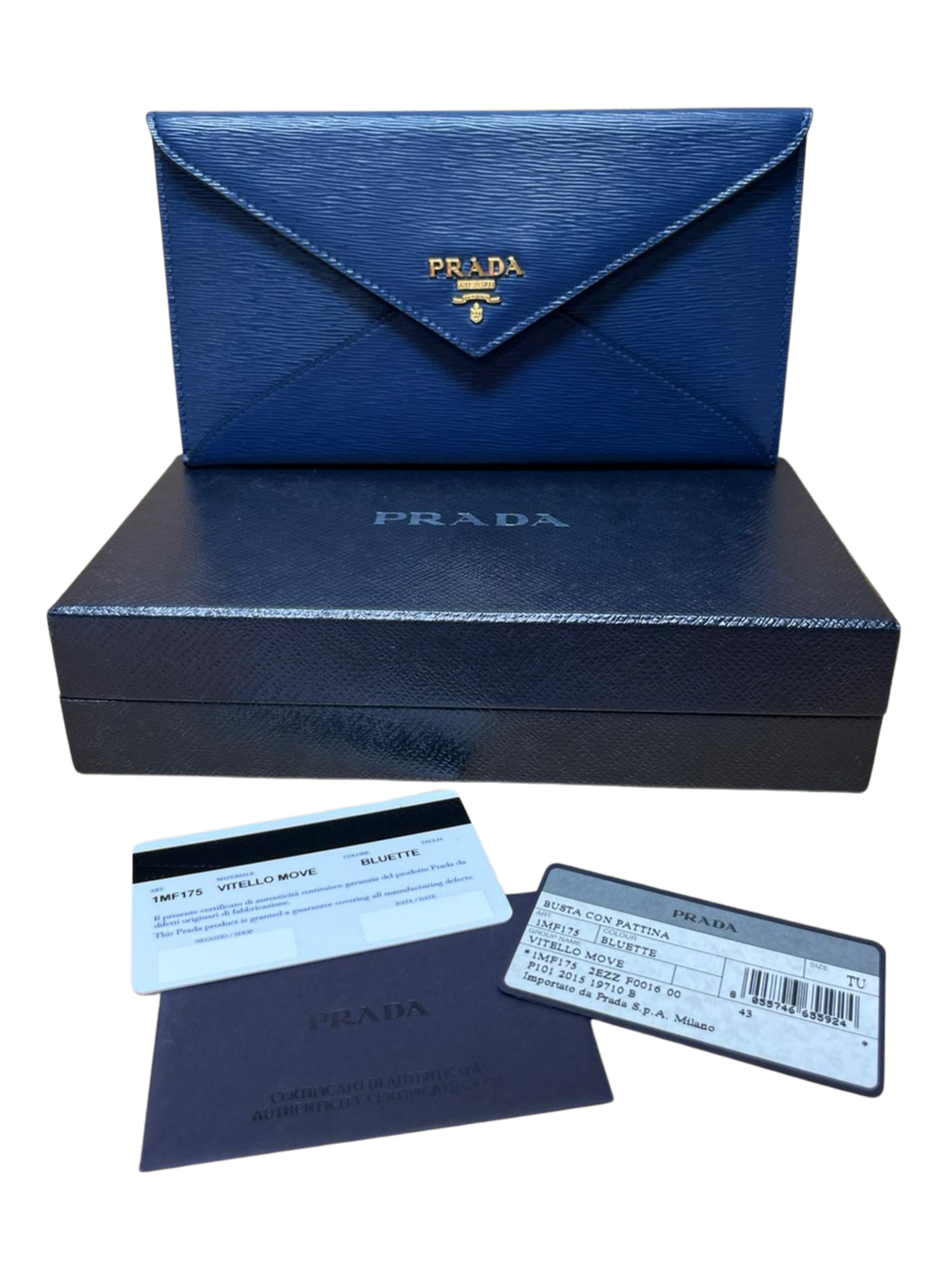 Prada 1MF175 Vitello Move Leather Envelope Wallet With Flap Bluette