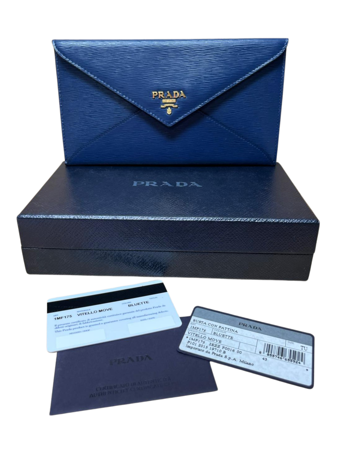 Prada 1MF175 Vitello Move Leather Envelope Wallet With Flap Bluette