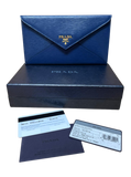 Prada 1MF175 Vitello Move Leather Envelope Wallet With Flap Bluette