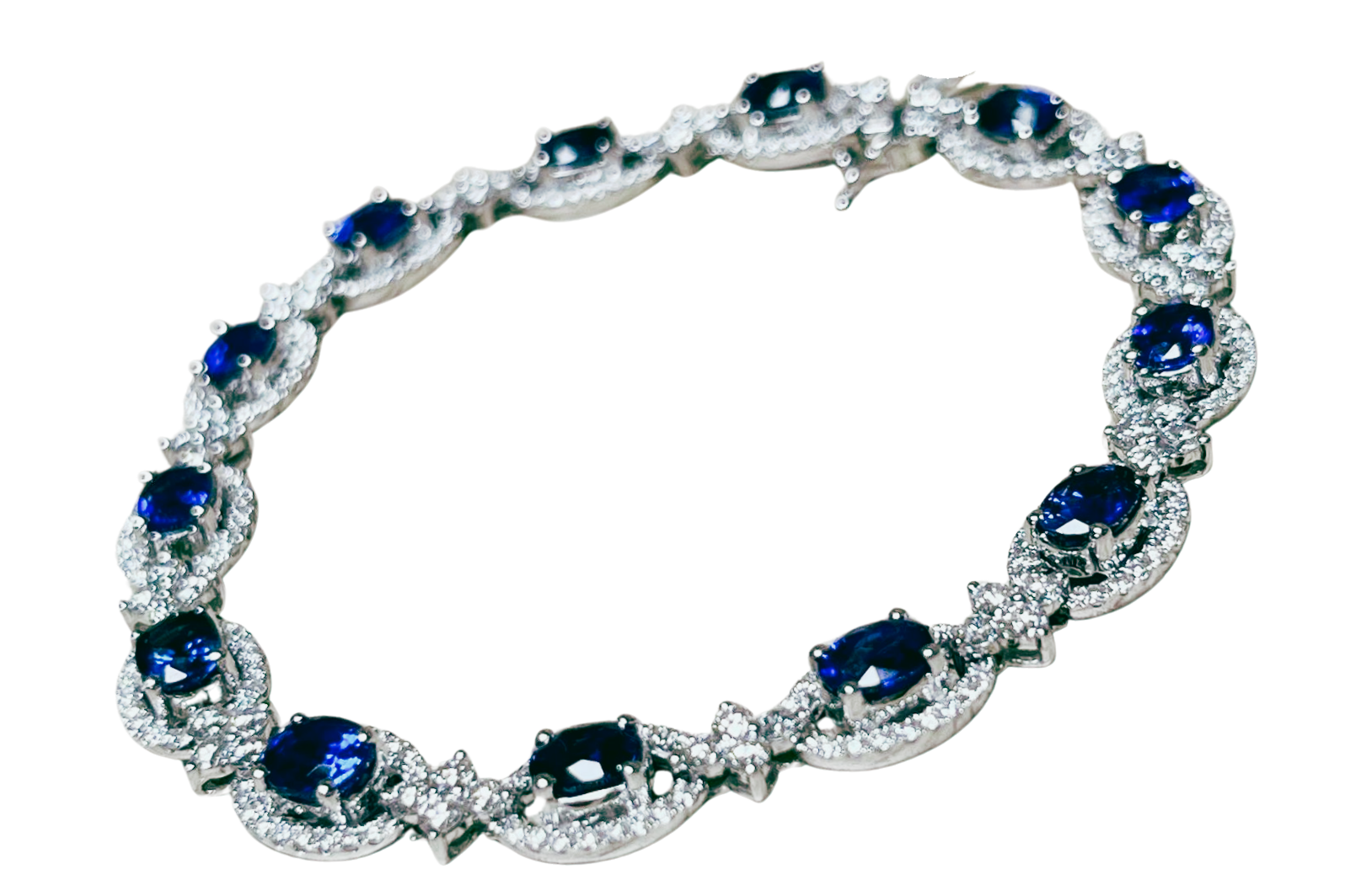 18K White Gold Blue Sapphire Diamond Bracelet 13.0GM