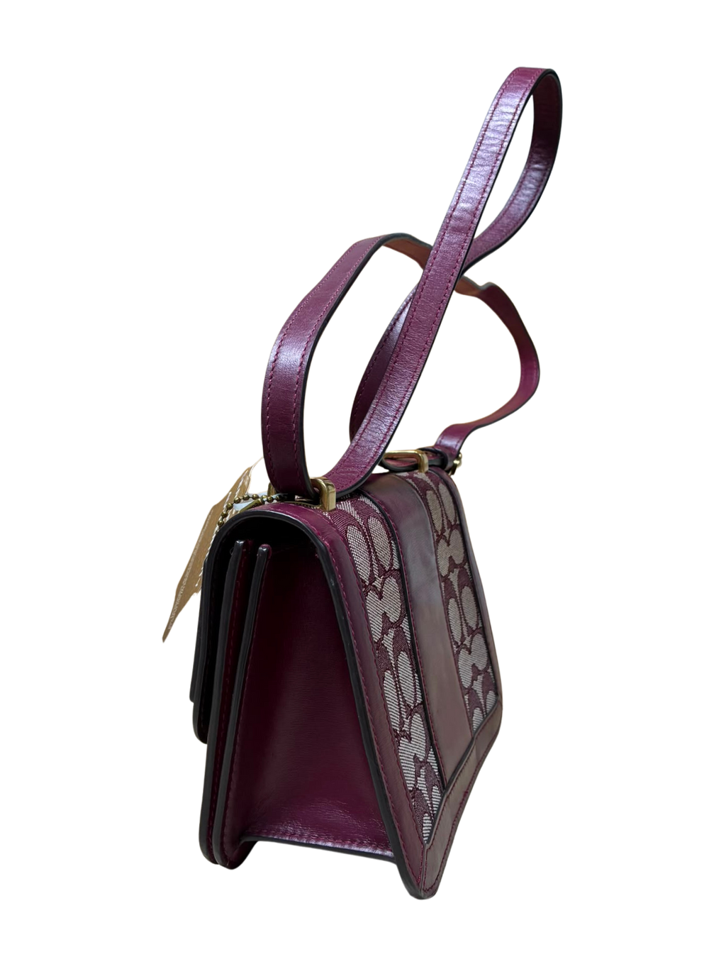 Coach Alie Shoulder Bag 18 In Signature Jacquard With Snakeskin Detail Brass Burgundy Blk Cherry