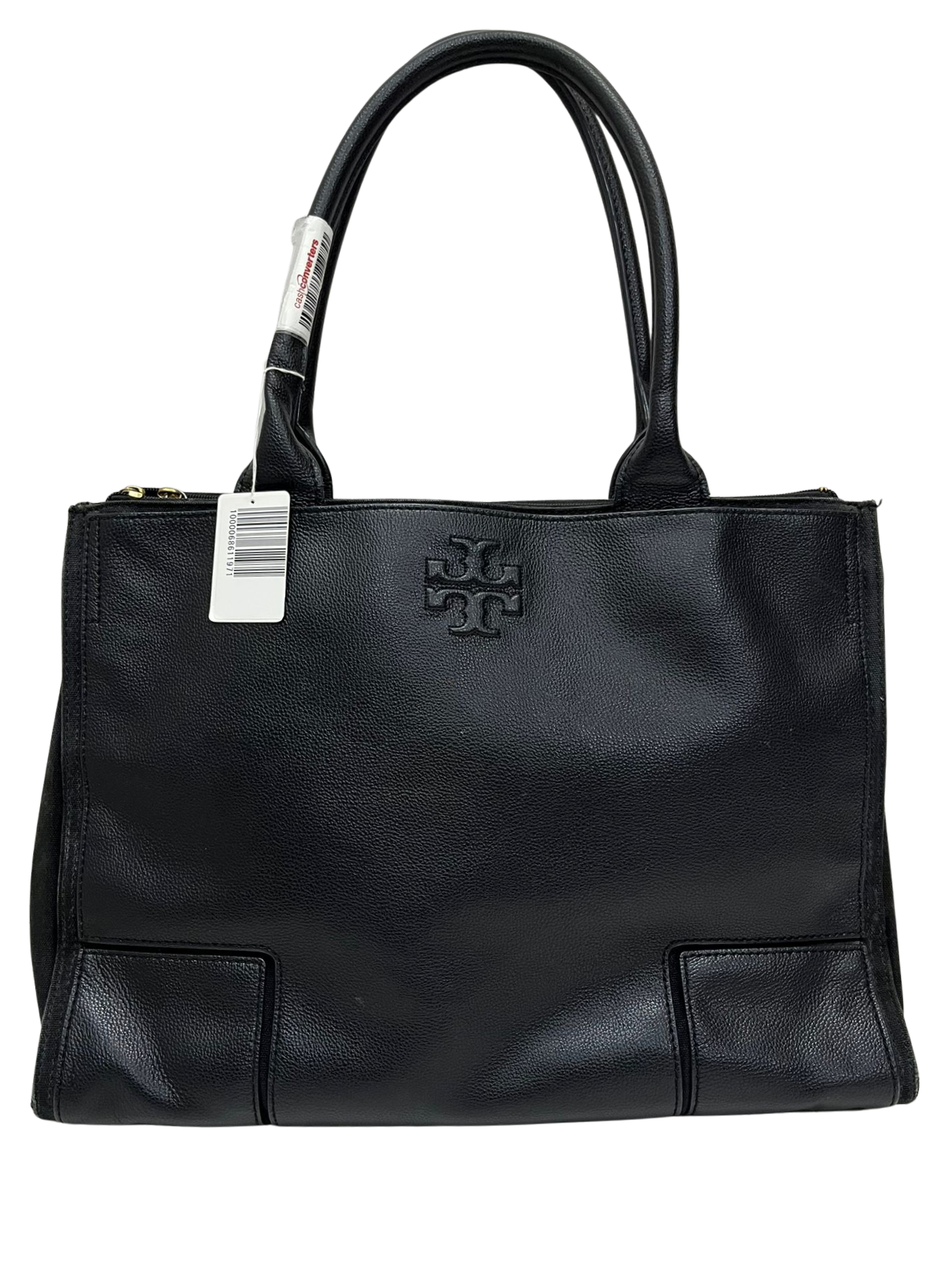 Tory Burch Large Double Zip Tote Black CanvasLeather Bag Main image