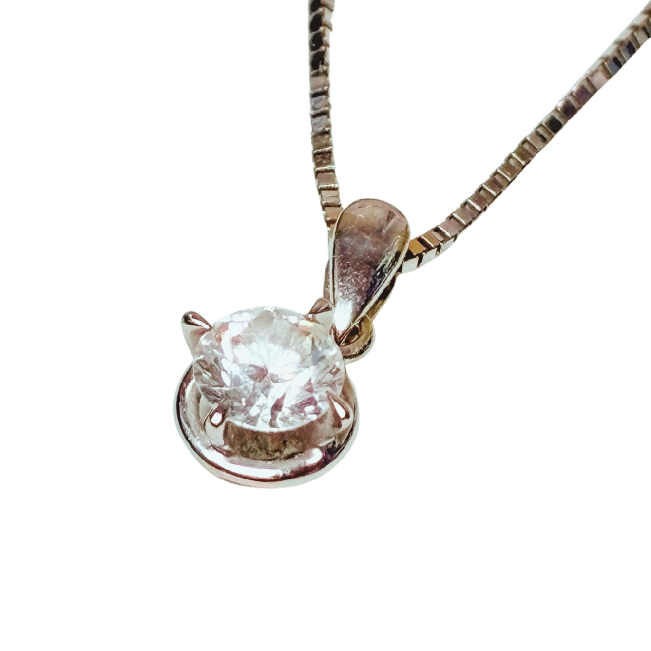 18K White Gold Solitaire Diamond Pendant Necklace 1.7GM Secondary image
