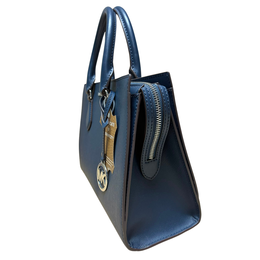 Michael Kors Sheila Medium Center Zip Satchel Crossbody Bag Navy