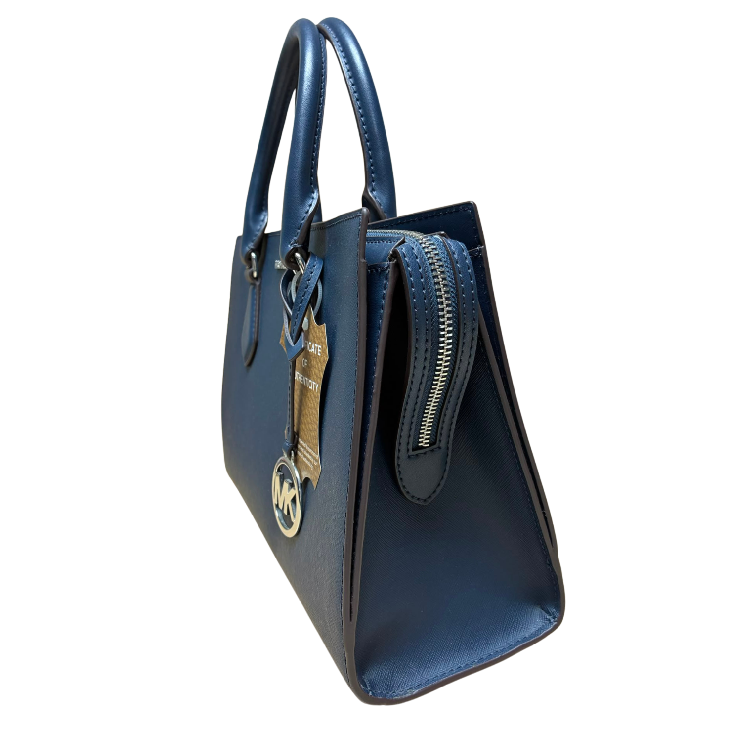 Michael Kors Sheila Medium Center Zip Satchel Crossbody Bag Navy