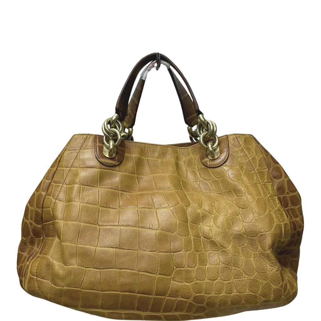 FURLA CrocEmbossed Camel Colored Leather Bag