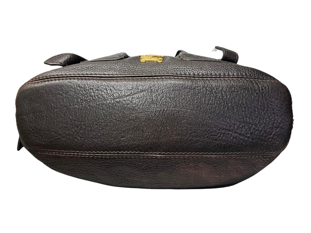 Burberry Dark Brown Leather Front Pocket Hobo