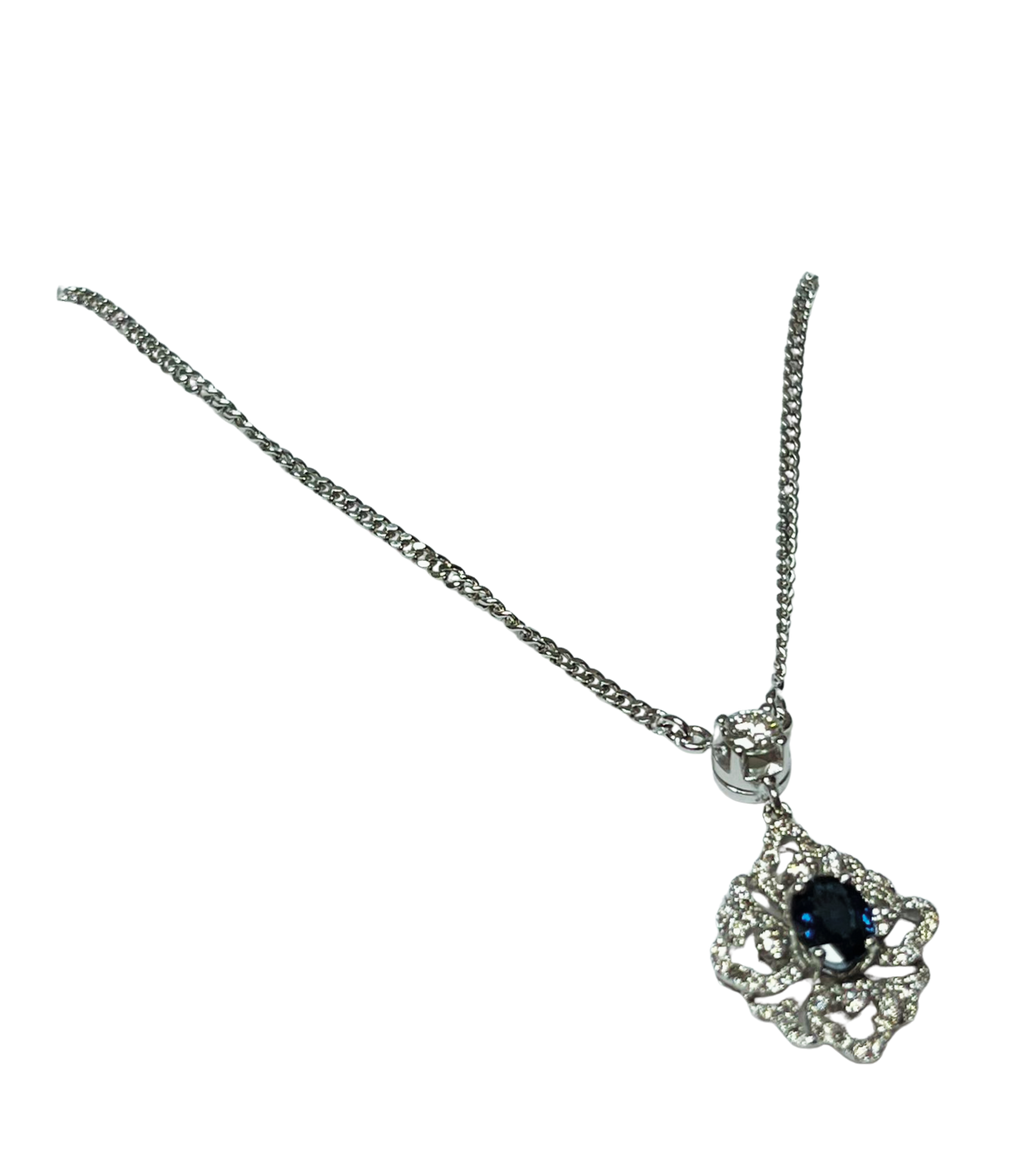 750WG Necklace With Blue Sapphire And Diamond Pendant 6.6GM