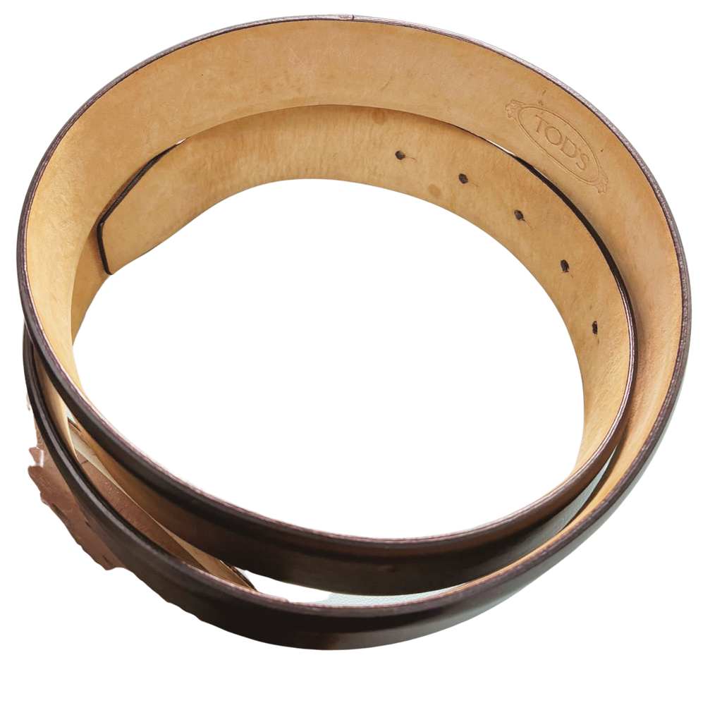 Tods Black Leather Belt SilverTone Double T Buckle 95cm