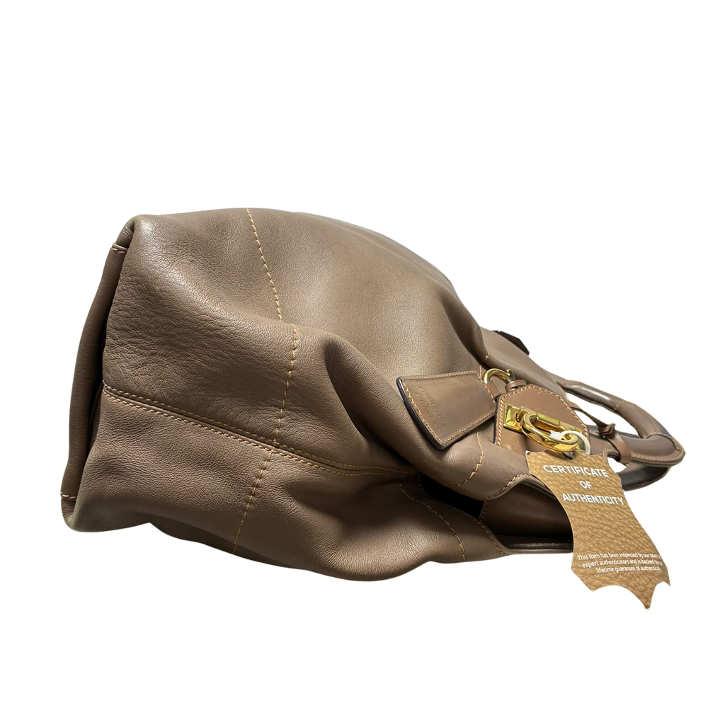 Salvatore Ferragamo Top Handle Bag Taupe Leather Large