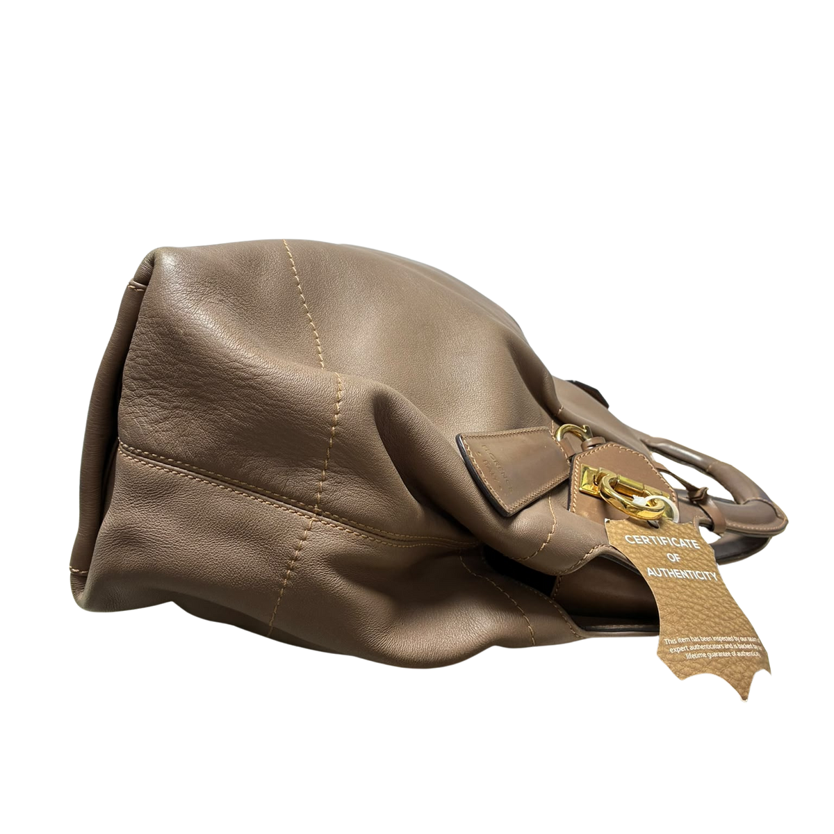 Salvatore Ferragamo Top Handle Bag Taupe Leather Large