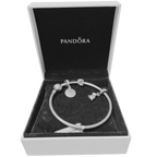 Pandora Moments Bangle Bracelet Sterling Silver With 3 Charms