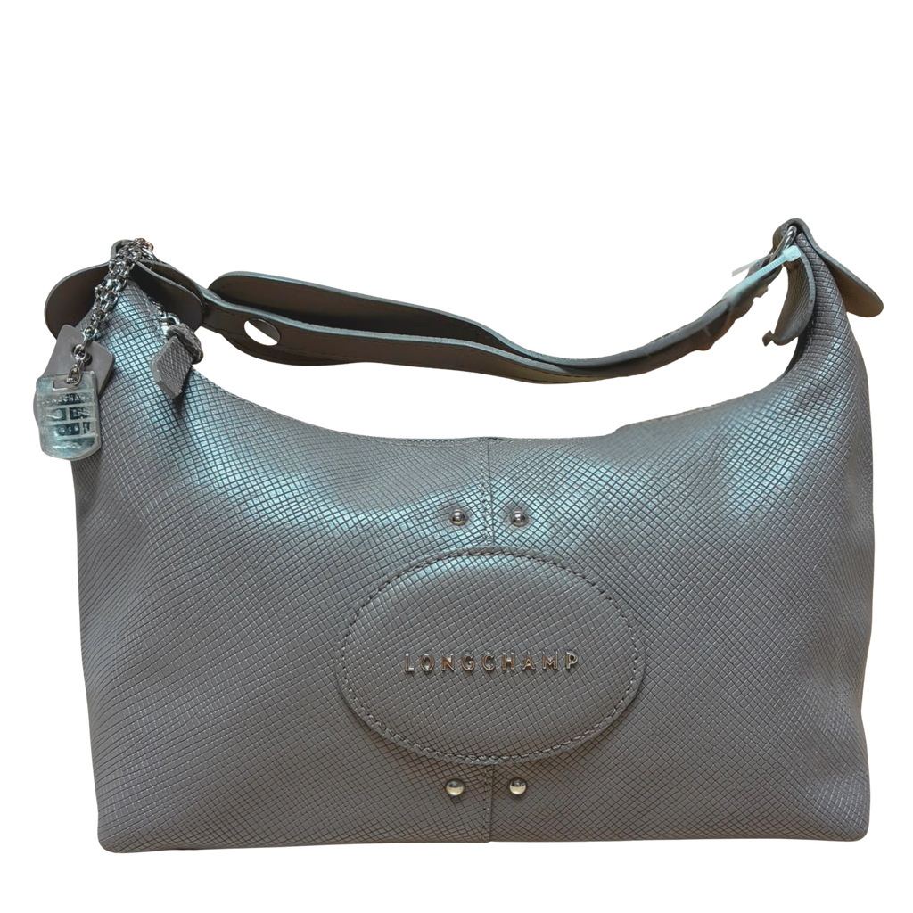 Longchamp Quadri Shoulder Bag Grey Textured Leather