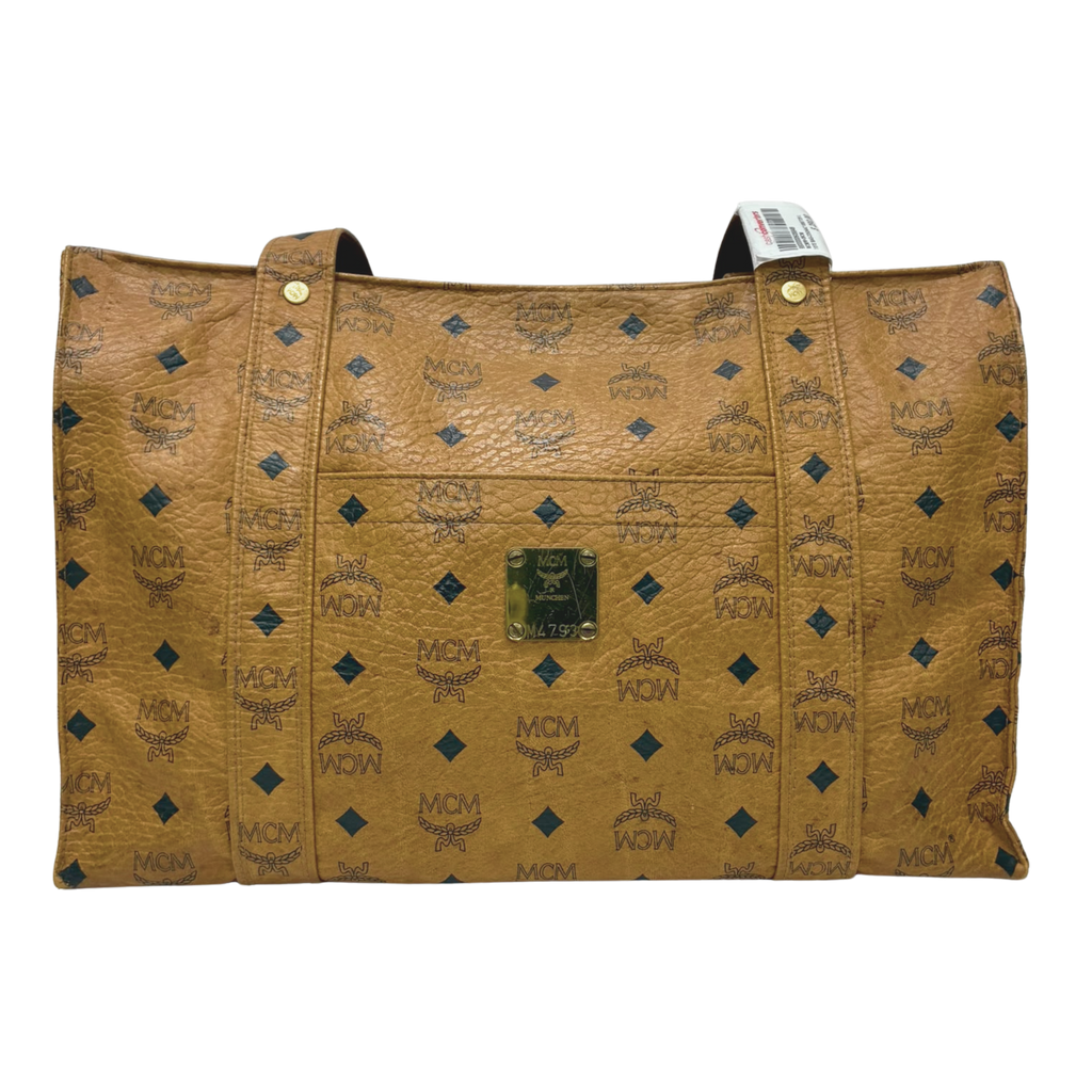 MCM Visetos Monogram Cognac Shopper Tote Bag 39cm