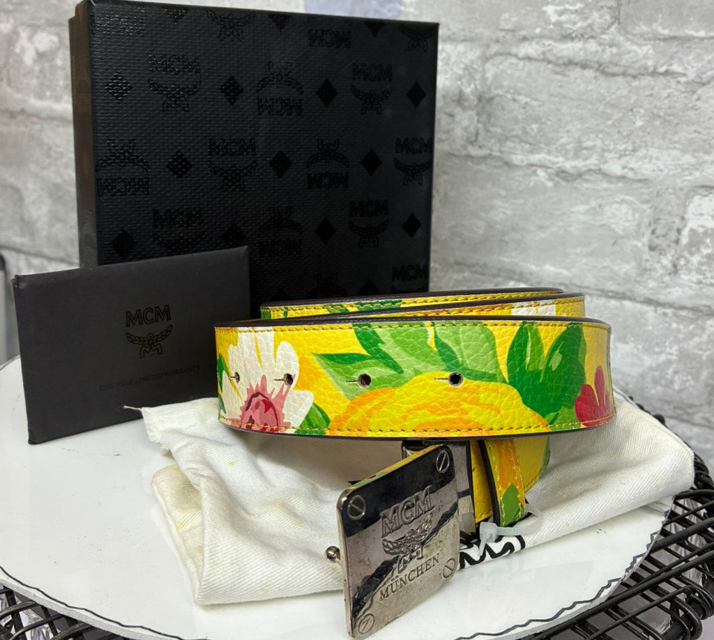 MCM Floral Print Leather Belt