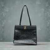 Ferragamo Tote Bag Black Croco Leather