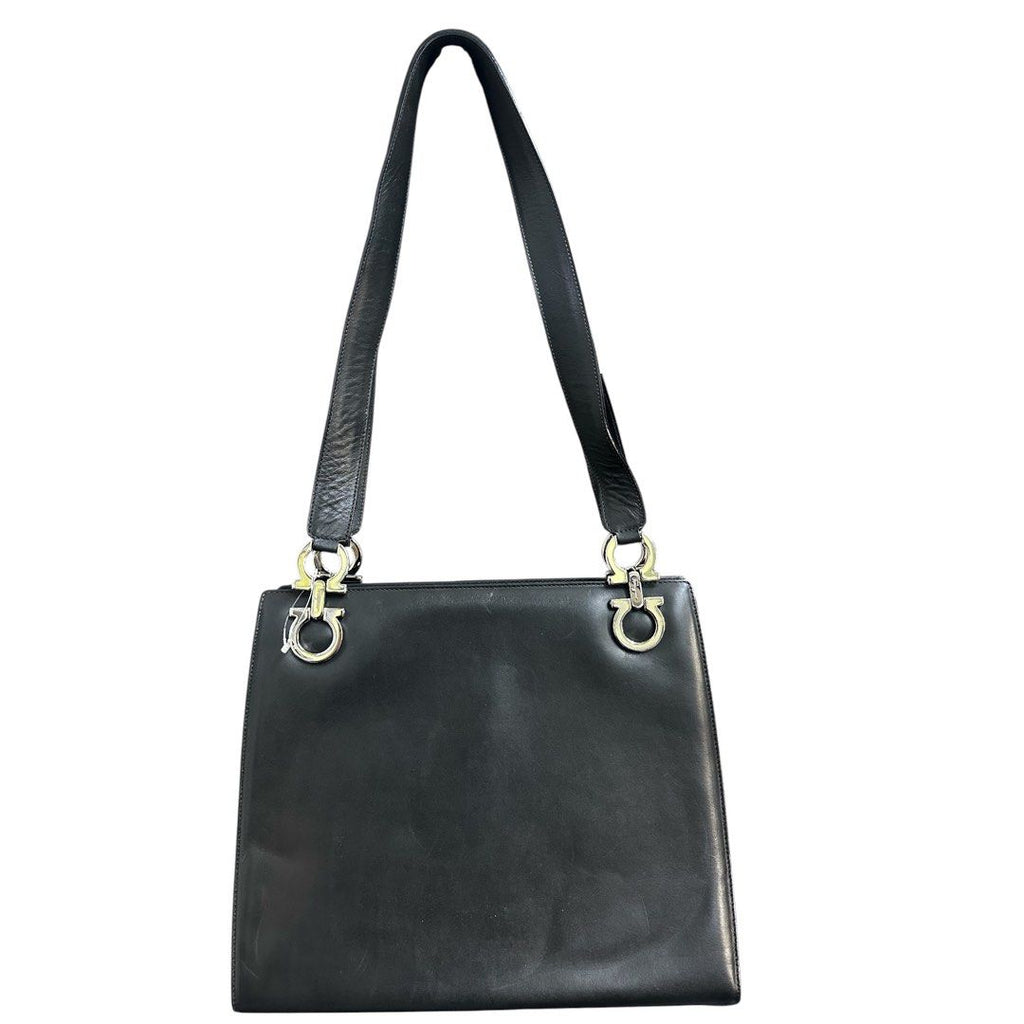 Salvatore Ferragamo BC216256 Gancini Black Leather Shoulder Bag