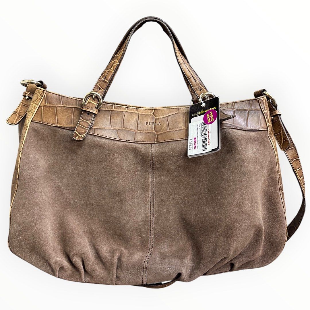 Furla Croco Leather &suede 2 way Bag