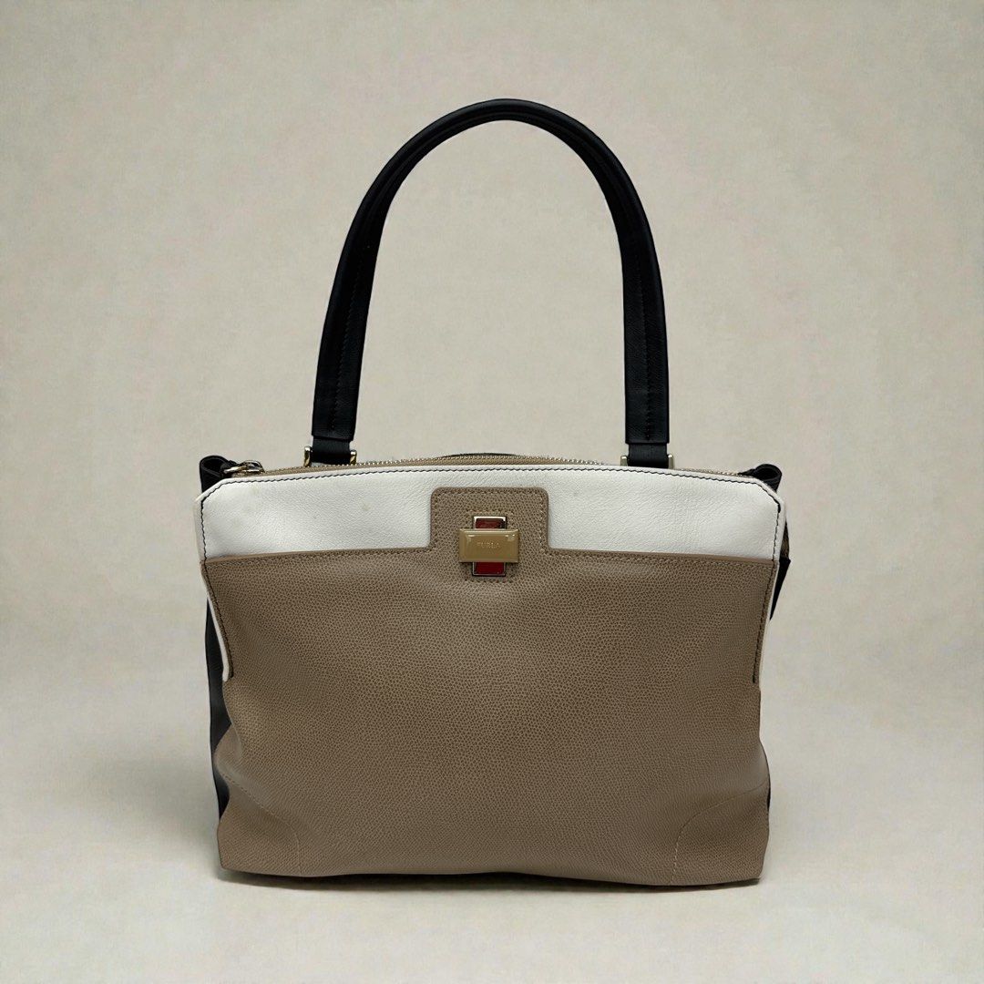 Furla Tri Color Leather Piper Cartella Top Handle Bag