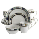 Gibson Elite Casa Blanca Round Reactive Glaze Stoneware Dinnerware Set, Service for 4 (16pcs), White/Blue