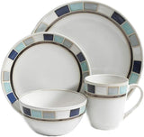 Gibson Elite Casa Blanca Round Reactive Glaze Stoneware Dinnerware Set, Service for 4 (16pcs), White/Blue