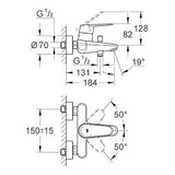 Grohe 33390002 Eurodisc Cosmopolitan Single-Lever Bath Mixer, 1/2"