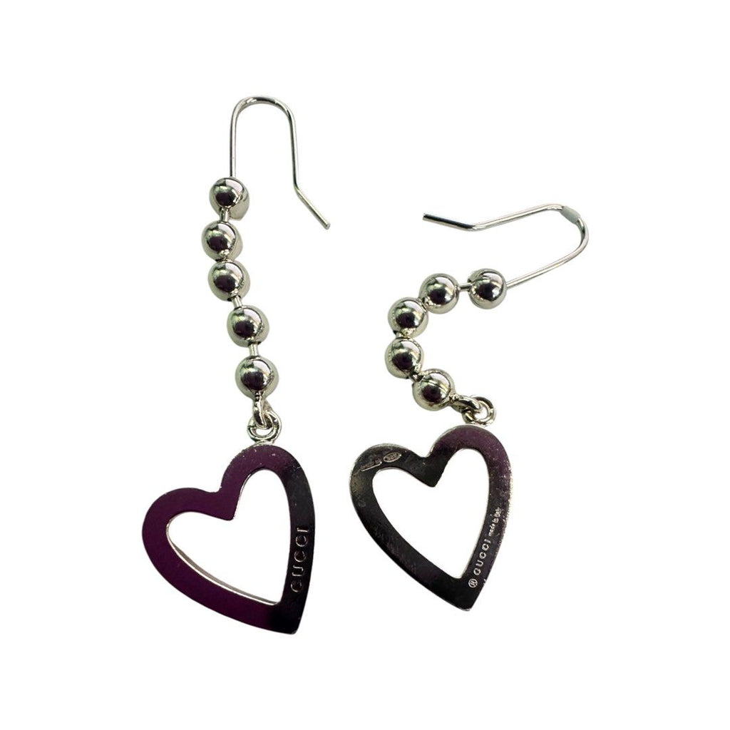 Gucci 925 Sterling Silver Heart Drop Dangle Earrings/7.1g with Box & Pouch