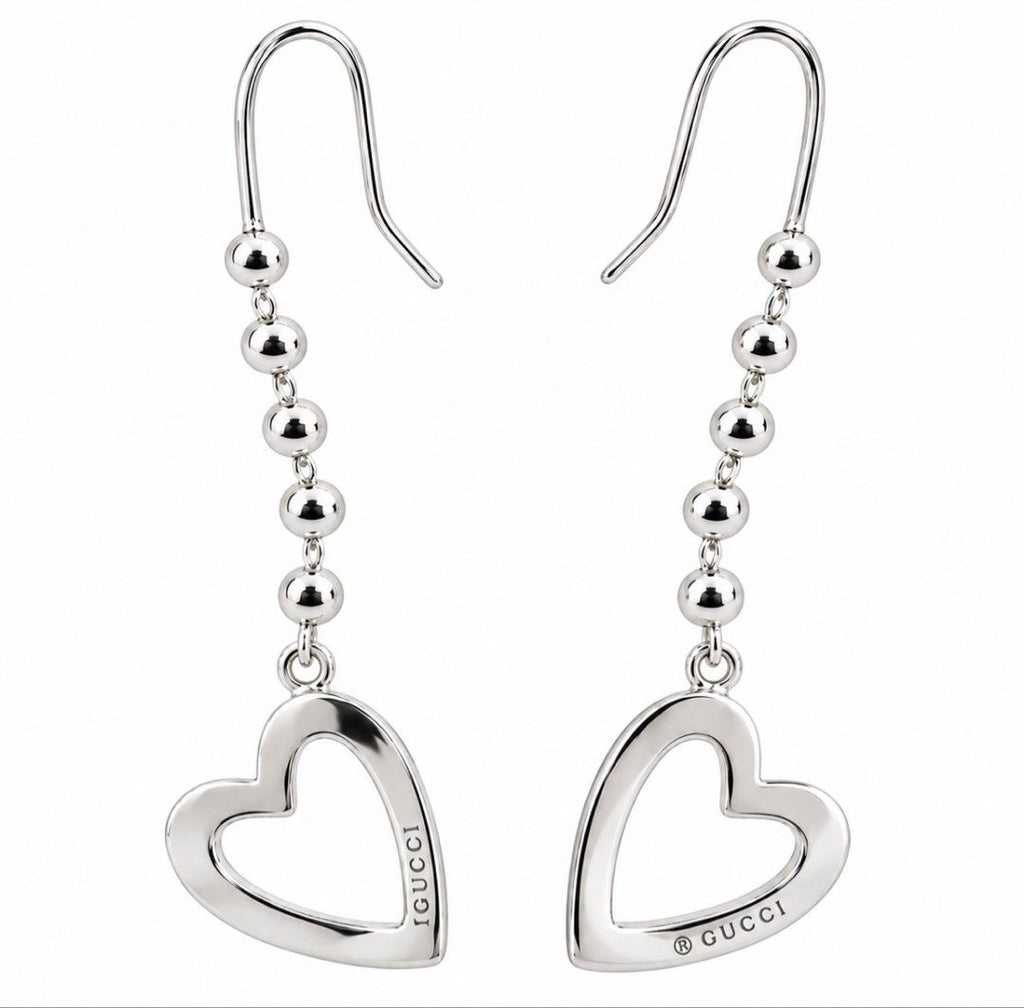 Gucci 925 Sterling Silver Heart Drop Dangle Earrings/7.1g with Box & Pouch
