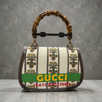 GUCCI 2016-2025 100TH Anniversary Medium Canvas and Leather1947 Bamboo Top Handle Bag Satchel w/ box/2 strap/dustbag and cards