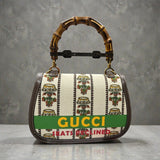 GUCCI 2016-2025 100TH Anniversary Medium Canvas and Leather1947 Bamboo Top Handle Bag Satchel w/ box/2 strap/dustbag and cards